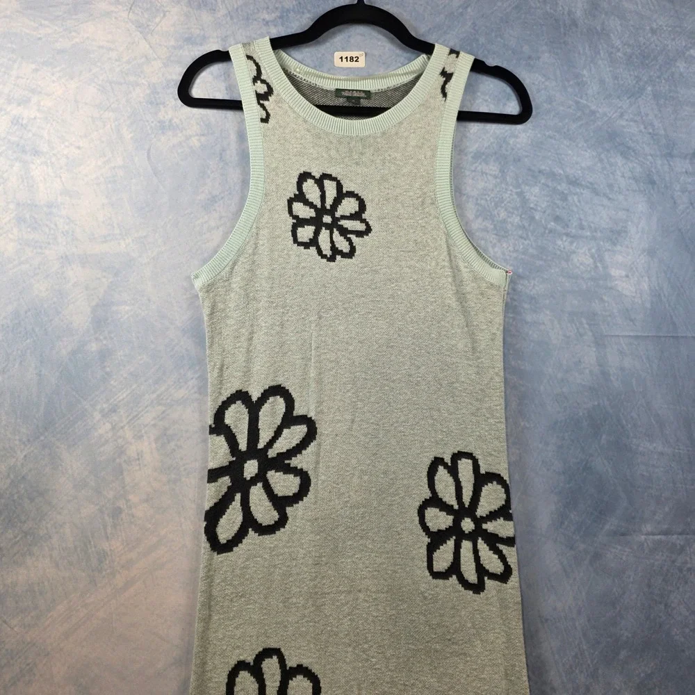 Wild Fable Mint Green Black Floral Daisy Knit Sleeveless Midi Dress Womens Mediu - Picture 4 of 8